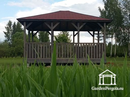 4x4.5 м деревянная садовая беседка темно-серого цвета - garden gazebo pergola