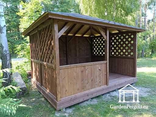 3x4 м деревянная садовая беседка темно-коричневого цвета - garden gazebo pergola