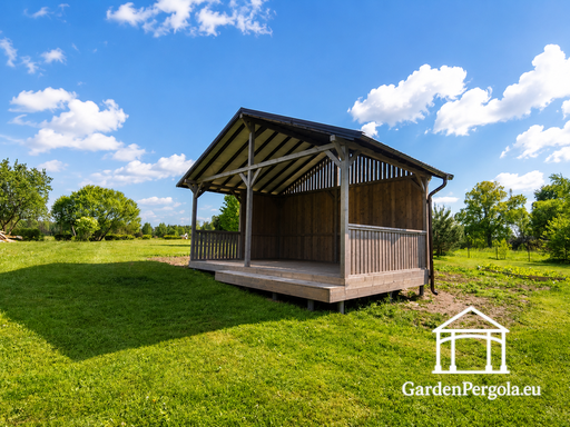 4x6 м серый деревянный садовый павильон с лестницей - garden gazebo pergola