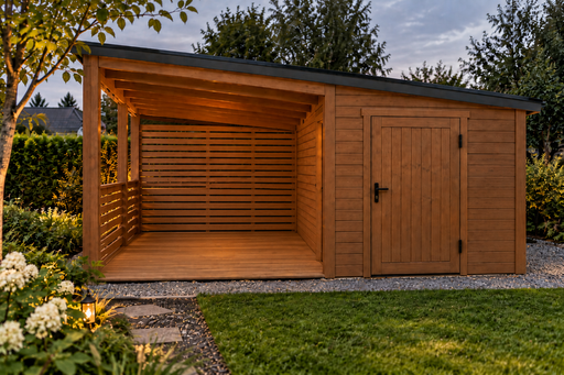 Деревянная садовая постройка 4,5x4,5 м с кладовой и навесом - garden gazebo pergola