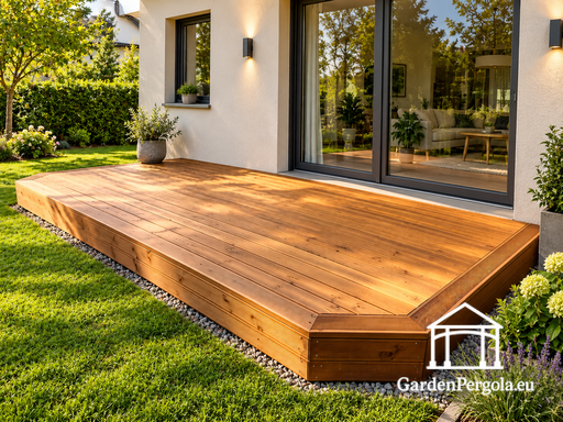 Терраса из натурального дерева площадью 18 м² с неровными краями - garden gazebo pergola
