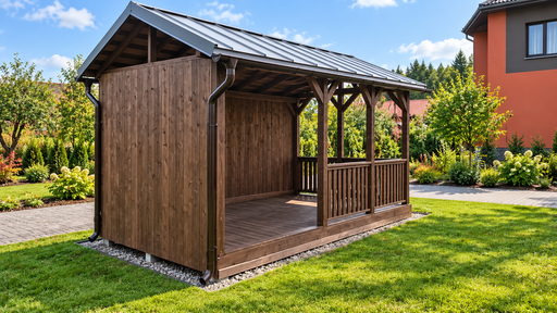 3x5 м Коричневая деревянная садовая беседка с двускатной крышей - garden gazebo pergola