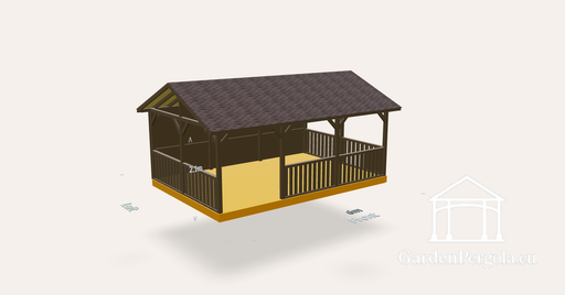 Gazebo 4x6m with brown shingle dual slope roof